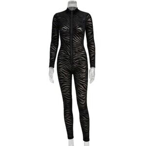 Dolls Kill Black Mesh Burnout Velvet Zebra Catsuit Jumpsuit Sheer Festival Small